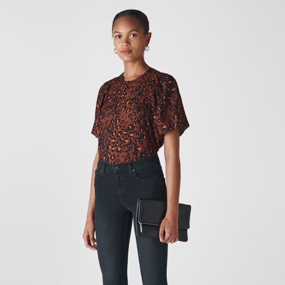 Whistles | Brown/Multi Brushed Leopard Print Top